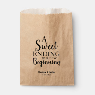 Modern Script Sweet Ending New Beginning Wedding Favour Bags
