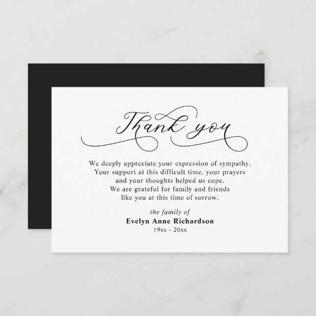 Modern Script Sympathy Acknowledgement Thank You (Front/Back)
