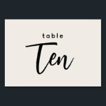 Modern Script Table 10 Ten Off-White Wedding Number<br><div class="desc">Modern Script Table 10 Ten Off-White Wedding or Dinner Party Table Number. 10 is written out in a trendy chic hand-lettered font. The background colour of this table number is colour editable, just click the customise further button to select any colour you need. A stylish yet simple design in black...</div>