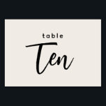 Modern Script Table 10 Ten Off-White Wedding Table Number<br><div class="desc">Modern Script Table 10 Ten Off-White Wedding or Dinner Party Table Number. 10 is written out in a trendy chic hand-lettered font. The background colour of this table number is colour editable, just click the customise further button to select any colour you need. A stylish yet simple design in black...</div>