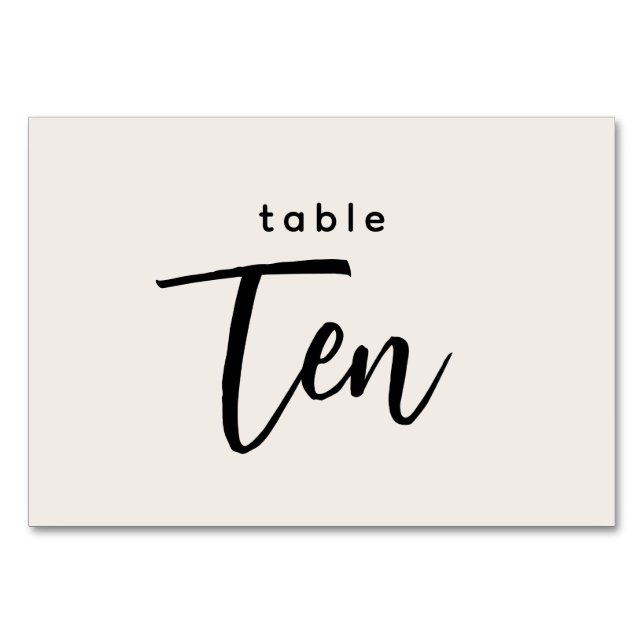Modern Script Table 10 Ten Off-White Wedding Table Number (Front)