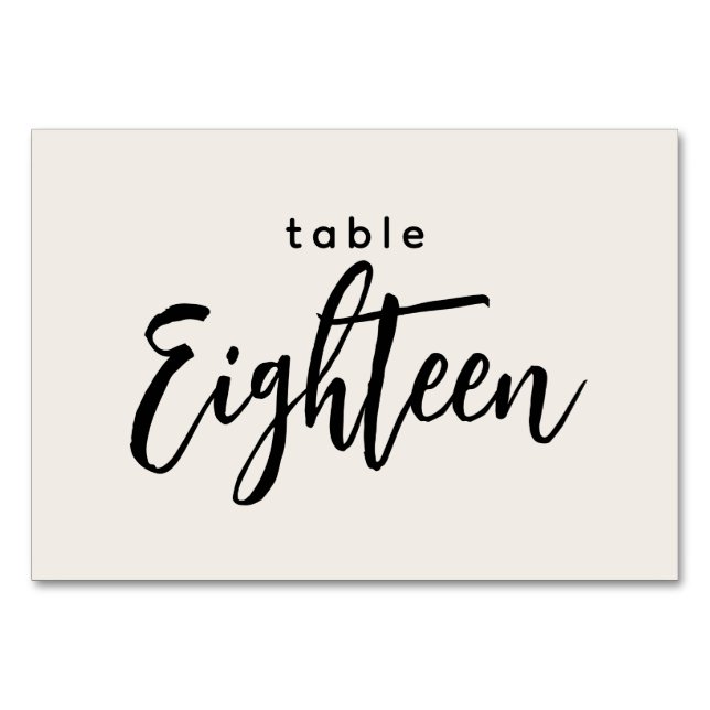 Modern Script Table 18 Eighteen Off-White Wedding Number (Front)