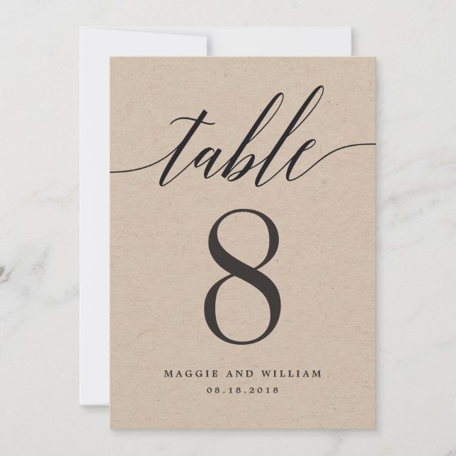 Modern Script Table Number Card Kraft (Front)