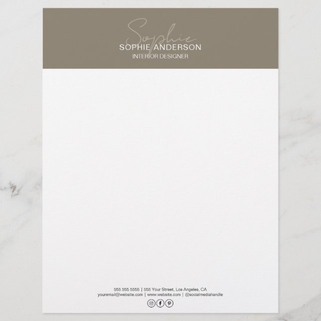 Modern Script Taupe Professional Business Custom Letterhead (Front)