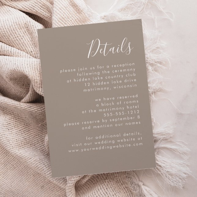Modern Script Taupe Wedding Details Enclosure Card (Creator Uploaded)