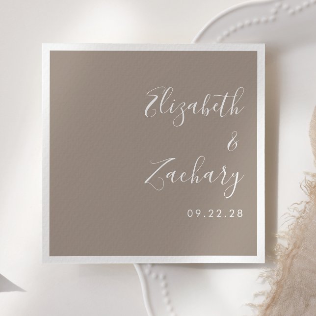 Modern Script Taupe Wedding Napkin (Creator Uploaded)