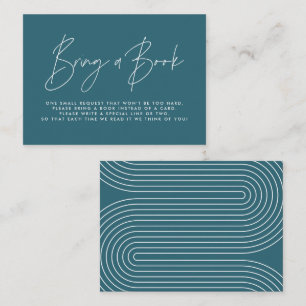 Modern script teal blue baby shower bring a book  card