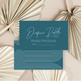 Modern script teal blue baby shower diaper raffle card