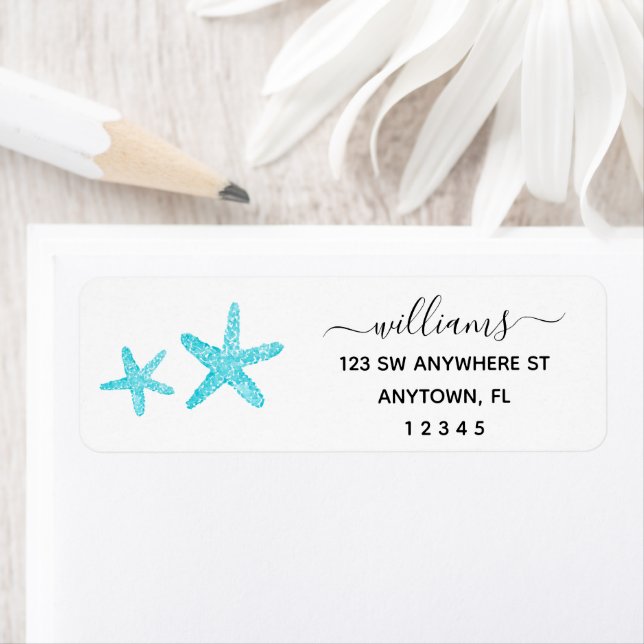 Modern Script Teal Starfish Return Address (Insitu)