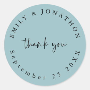 Modern Script Teal Thank You Names Date Wedding Classic Round Sticker
