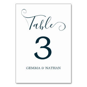 Modern Script Teal Wedding Table Number Card