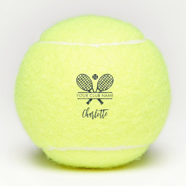 Modern Script Tennis Player Navy Blue Personalised Balls (Front)