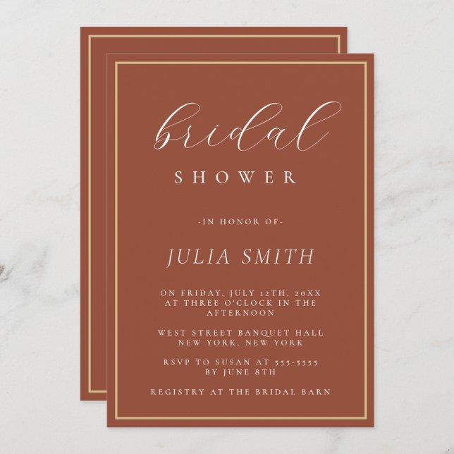 Modern Script Terracotta Bridal Shower Invitation (Front/Back)