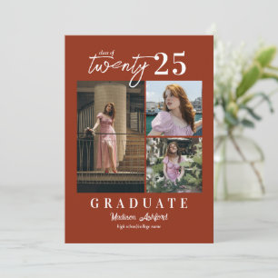 Modern Script Terracotta Photo Collage Graduation Announcement