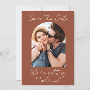 Modern Script Terracotta Photo Monogram Save The Date