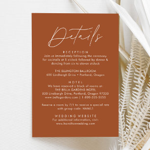 Modern Script Terracotta Wedding Details Enclosure Card