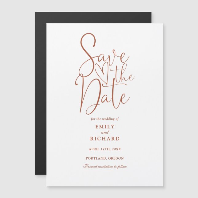 Modern Script Terracotta Wedding Save The Date Magnetic Invitation (Front/Back)
