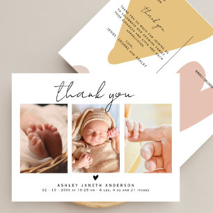 Modern Script Thank You 3 Photos Baby Shower  Postcard