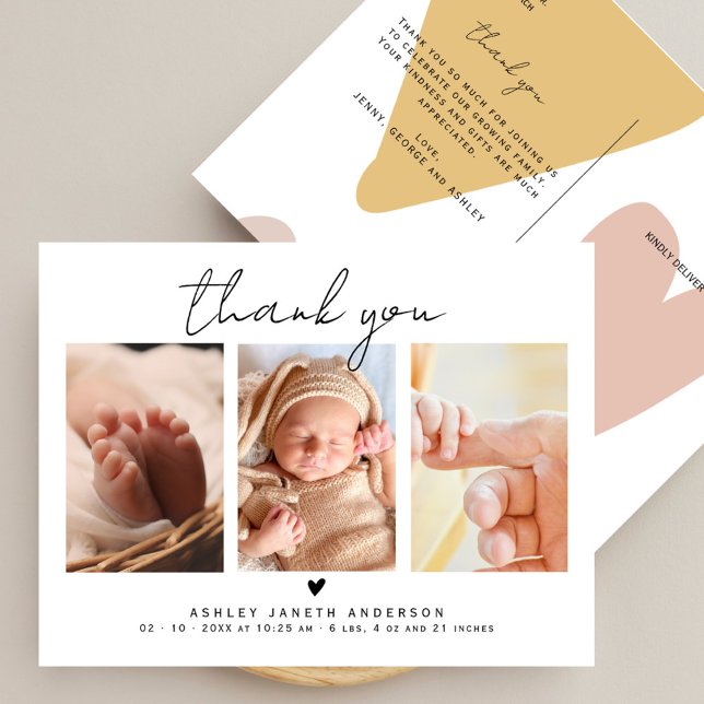 Modern Script Thank You 3 Photos Baby Shower  Postcard (Creator Uploaded)