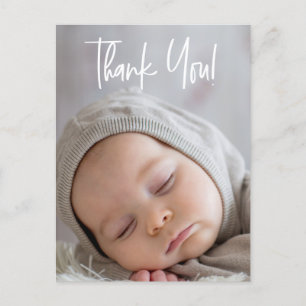 Modern Script Thank You Baby Photo Announcement Postcard