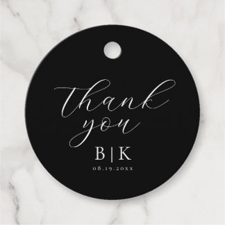Modern Script Thank You Black Wedding Favour Tags