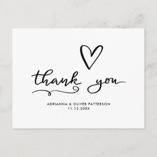 Modern Script Thank You Cute Heart Wedding Postcard