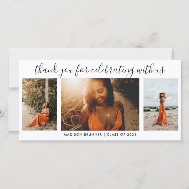 Modern Script Thank You Graduate Photo Collage Card (Front)