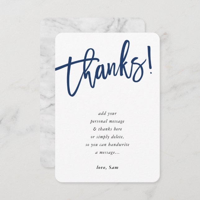 MODERN SCRIPT thank you note navy blue ink Invitation (Front/Back)