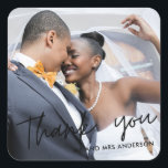 Modern Script Thank You Photo Wedding Favour Square Sticker<br><div class="desc">Add a personal touch to your wedding favours with our elegant Modern Script Thank You Photo Wedding Favour Sticker. Featuring a stylish script font and a cherished photo of the happy couple, this sticker is the perfect way to express your gratitude and leave a lasting impression on your guests. Show...</div>