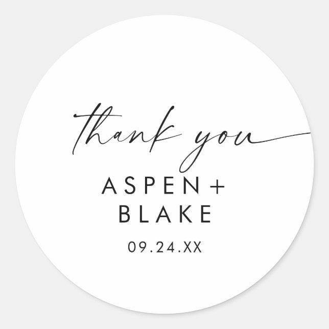 Modern Script Thank You Wedding Favour Sticker (Front)