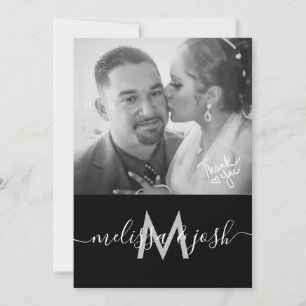 Modern Script Thank You Wedding Monogram Photo  Invitation