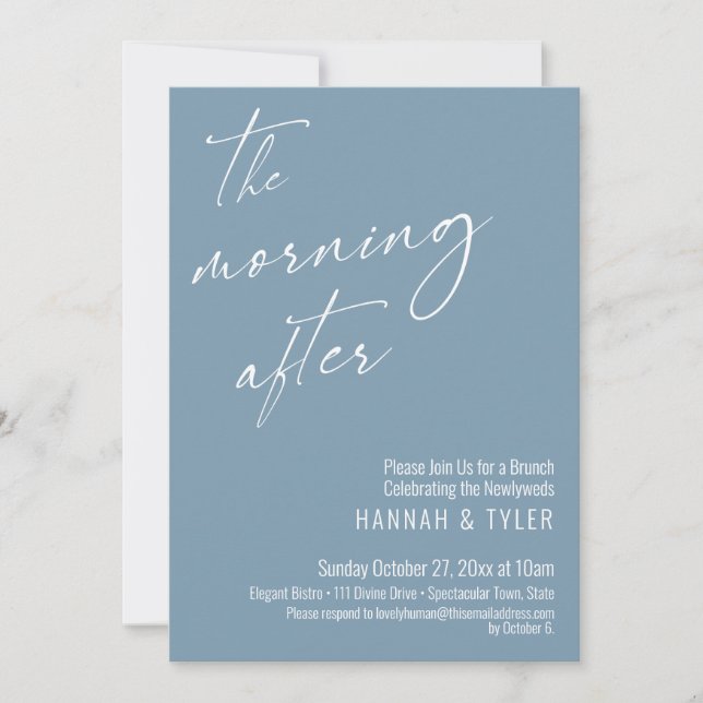 Modern Script The Morning After Brunch Dusty Blue Invitation (Front)