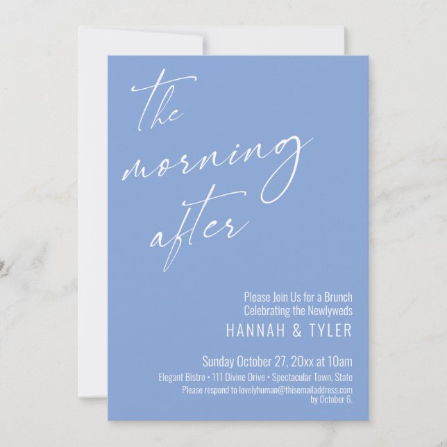 Modern Script The Morning After Brunch Periwinkle Invitation (Front)