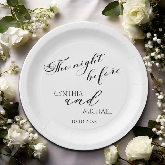 Modern Script 'the Night Before' Wedding Paper Plate (Creator Uploaded)
