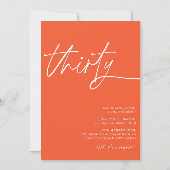 Modern Script Thirtieth Birthday Party  Invitation (Front)