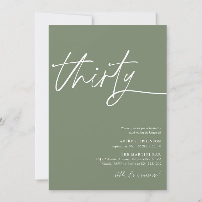 Modern Script Thirtieth Birthday Party  Invitation (Front)