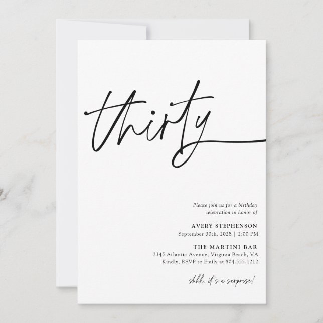 Modern Script Thirtieth Birthday Party  Invitation (Front)