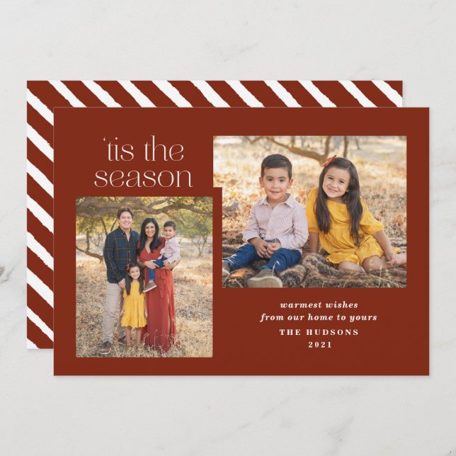 Modern Script Tis The Season Calligraphy Photo Hol Holiday Card (Front/Back)