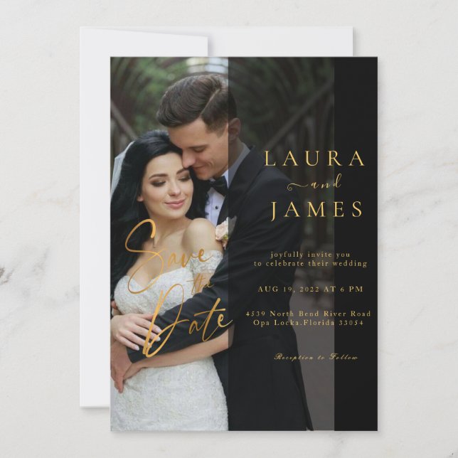 Modern script trendy Overlay photo save the date   Invitation (Front)