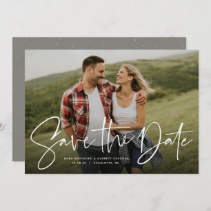 Modern script trendy save the date photo card