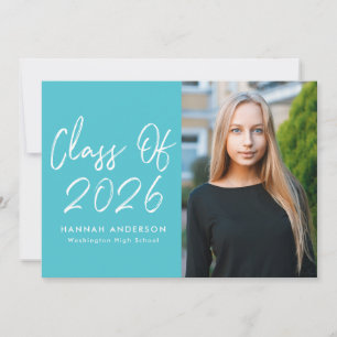 Modern Script Turquoise Photo Graduation Party Invitation