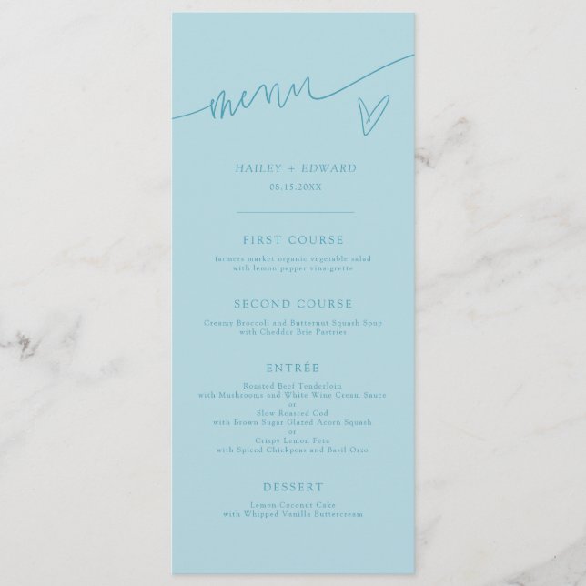 Modern Script Turquoise Wedding Menu (Front)