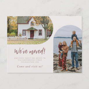 Modern Script Two Arch Photo We've Moved Pastel Announcement Postcard
