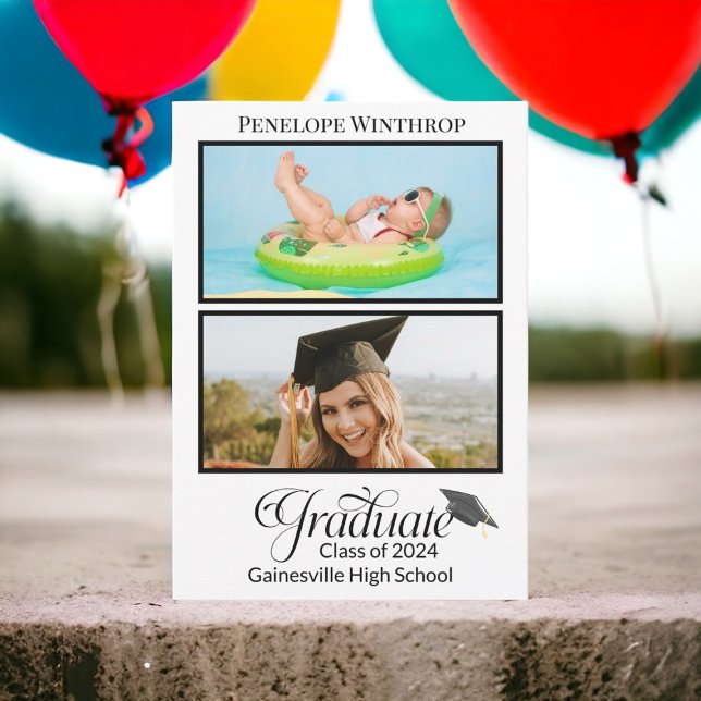 Modern Script Two Photo Graduation Announcement (Creator Uploaded)