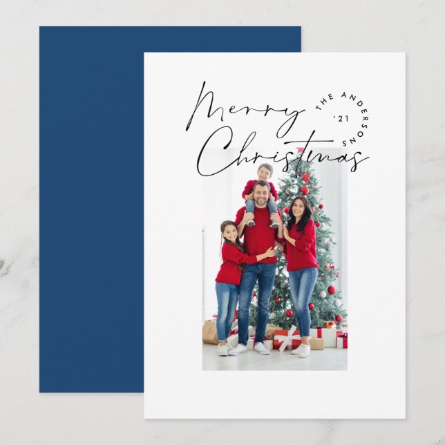 Modern script typography 1 photo Christmas Holiday Card (Front/Back)