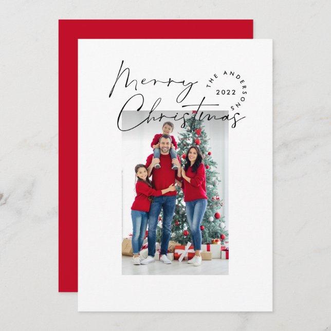 Modern script typography 1 photo Christmas Holiday Card (Front/Back)