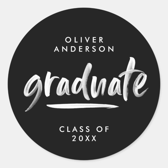 Modern script typography black graduation classic round sticker (Front)