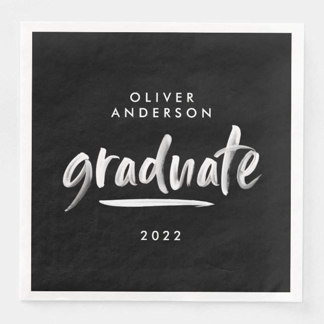 Modern script typography black graduation party napkin (Front)