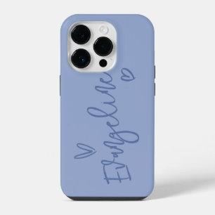 Modern script typography blue girly heart elegant iPhone 14 pro case