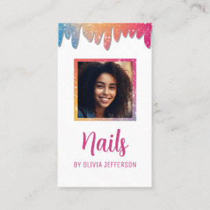 Modern Script Typography Glitter Drips Photo  Business Card